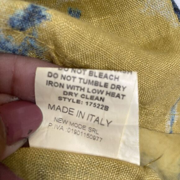 Bellambra Made in Italy Linen Tie Dye Blouse Yellow Blue Flowy Beachy Top Size S - Picture 10 of 11